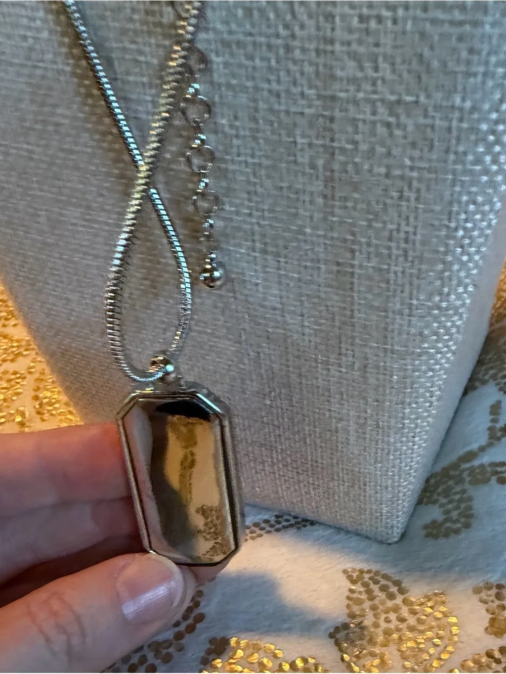 White House Black Market Silver-Tone Necklace with Black Enamel Pendant